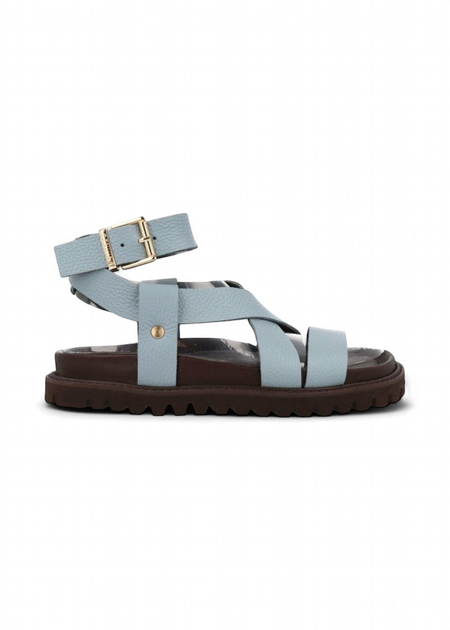 Sandales en cuir certifié | bleu ciel "zaha embossed leather azure" - Genuins