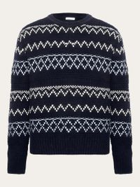 Pull en laine certifiée | bleu "knitted pattern crew neck blue stripe"