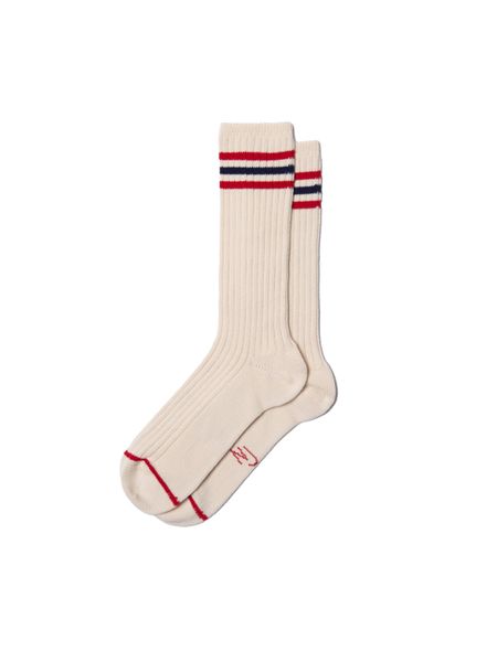 Chaussettes hautes en coton bio | écrues rayées "women tennis socks retro offwhite/red"