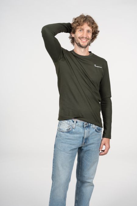 T-shirt à manches longues kaki avec logo en coton bio - locust forrest night