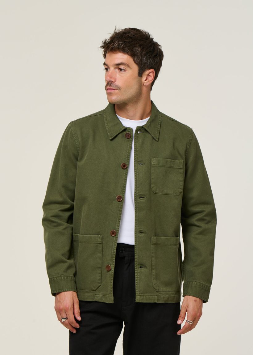 Veste workwear kaki en coton bio - barney worker jacket olive - Nudie Jeans