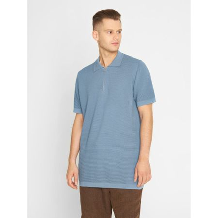 Polo zippé bleu en maille de coton bio - polo zipper knit asley blue