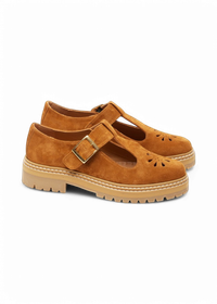 Derbies en cuir certifié | camel "derbies romane ajourée - suède ambre"