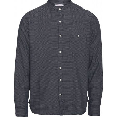 Chemise col mao rayée bleu nuit en coton bio - larch