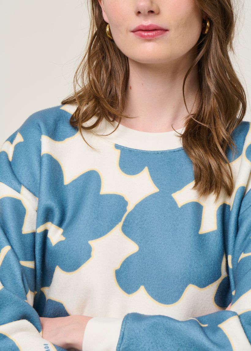 Sweat en polaire recyclée | bleu/blanc "scarlett fleur du lac" - émoi émoi