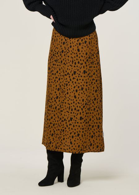 Jupe longue en tencel | "wolaaria leopaa - dark camel" - Armedangels