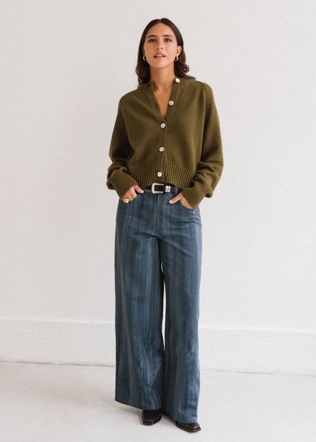 Pantalon large en coton bio | bleu "ombre blue hedda pants" - Thinking Mu