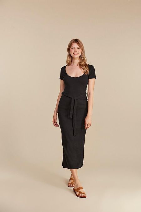 Robe longue noire en coton bio - corrie ribbed dress black