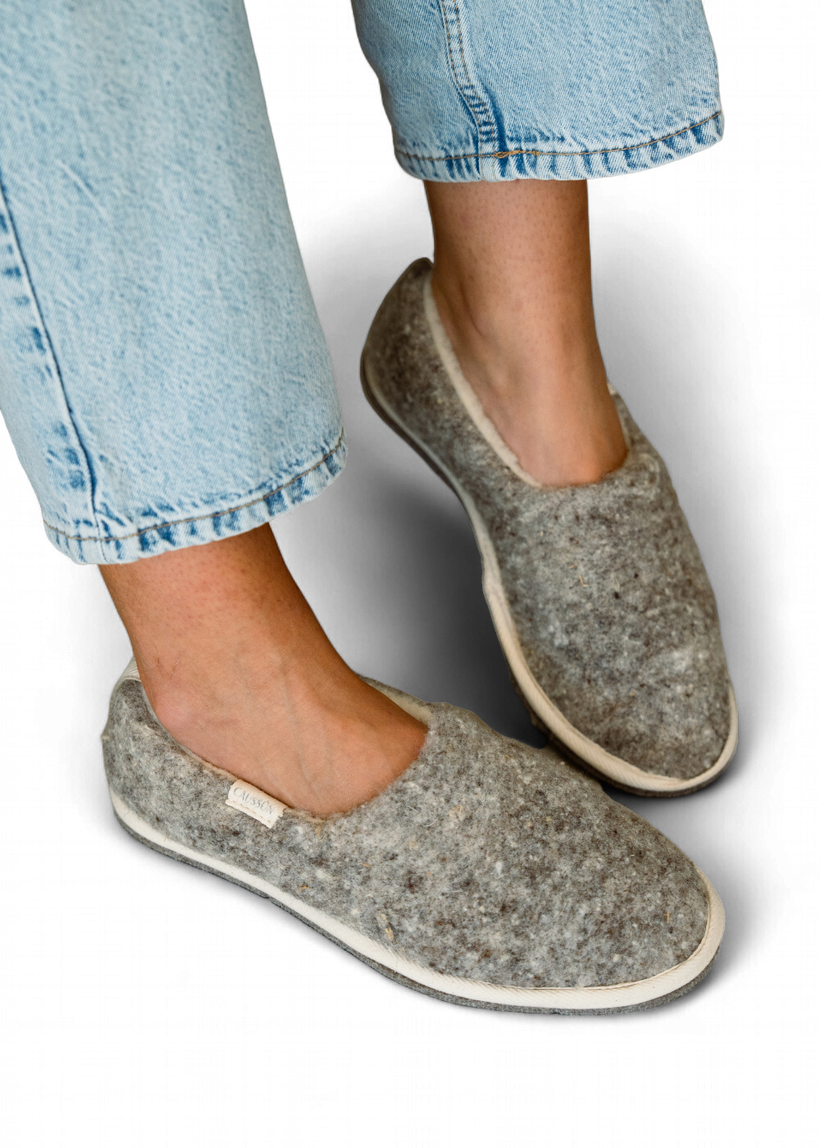 Chaussons en laine francaise | gris clair "marcel cendré" - Caussun