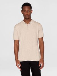 Polo en coton bio et en laine | écru “regular double layer knitted short sleeved polo nature melange”