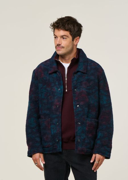 Veste en laine et coton bio | multicolore "button-down jacket wool-blend - dark watercolor"