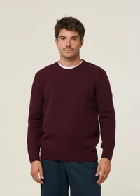 Pull col rond bordeaux en laine mérinos recyclée - oxblood red