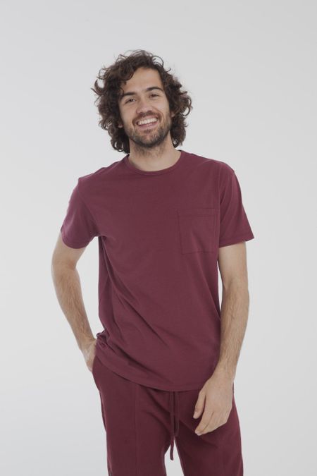 T-shirt uni bordeaux avec poche en coton bio