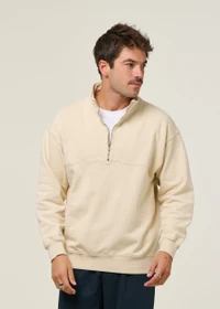 Sweat camionneur col zippé mixte en coton bio | écru "ivory white"