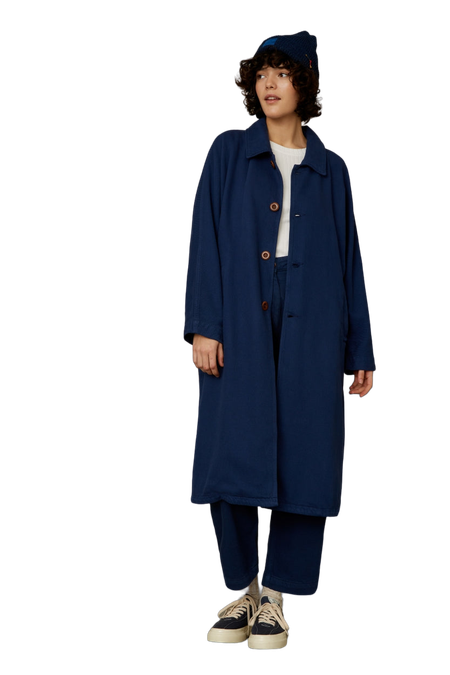 Manteau long marine en coton bio - cosima worker blue
