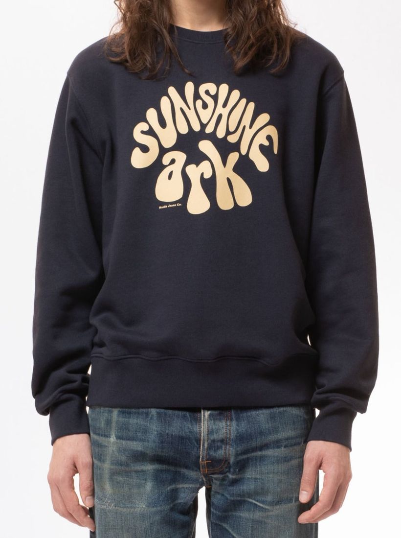 Sweat imprimé marine en coton bio - frasse sunshine ark navy - Nudie Jeans