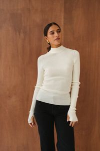 Pull côtelé en laine mérinos certifiée | écru "merino wool rib knit - egret"