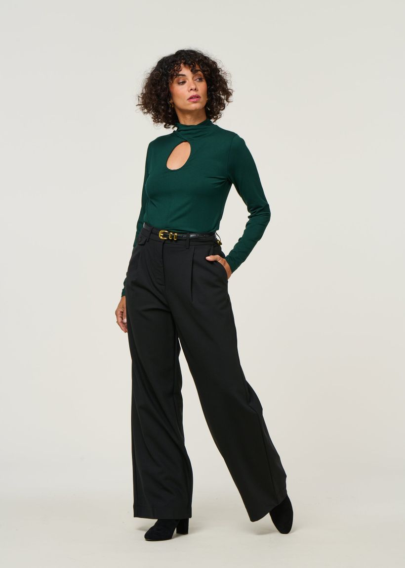 Pantalon large à pinces en laine froide certifiée | noir "black pat pants" - Thinking Mu