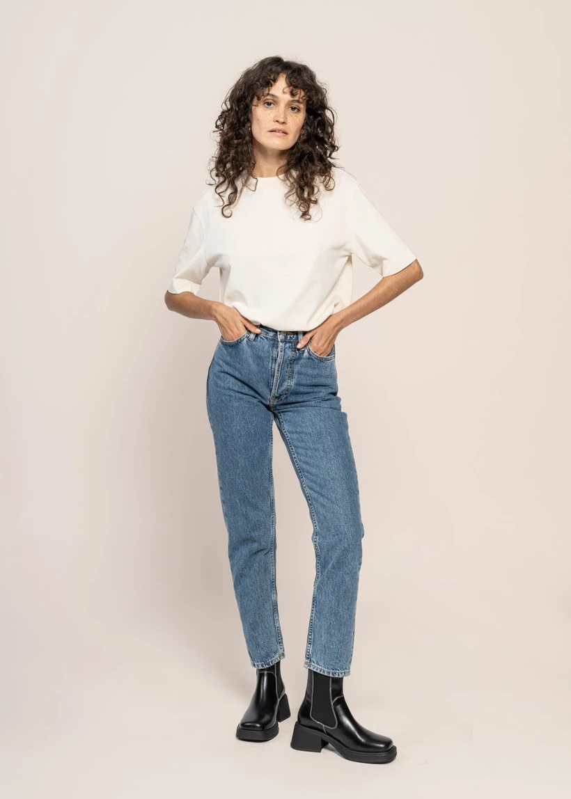 Jean mom en coton bio | bleu "breezy britt casual blue" - Nudie Jeans