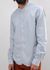 Chemise rayée col mao en coton bio | bleu "pinstripe japanese mao cotton shirt navy"