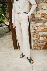 Pantalon à rayures en coton bio et lin | écru "womens pantalone natural stripe"