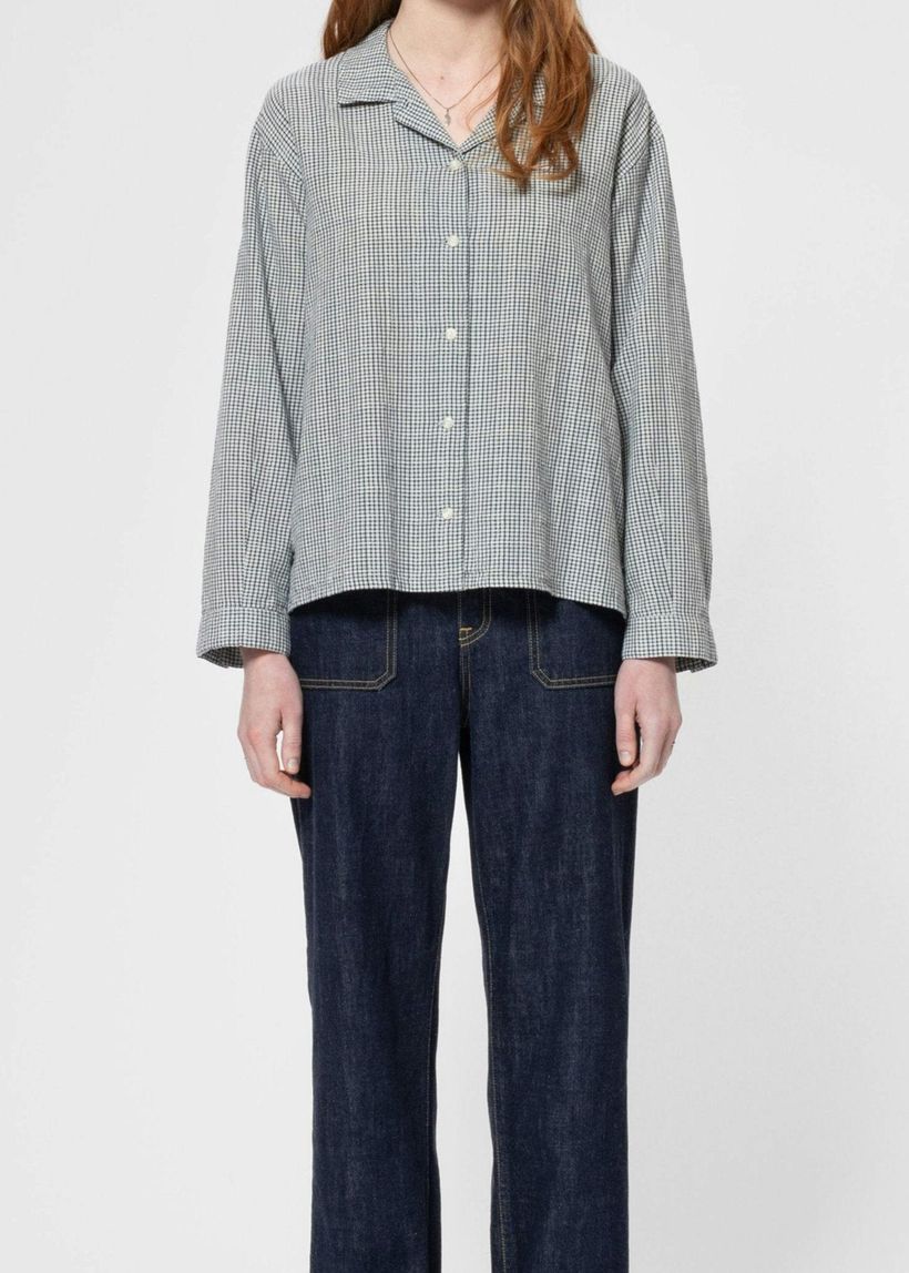 Chemise loose en coton bio | bleu "juni check indigo blouse blue offwhite" - Nudie Jeans