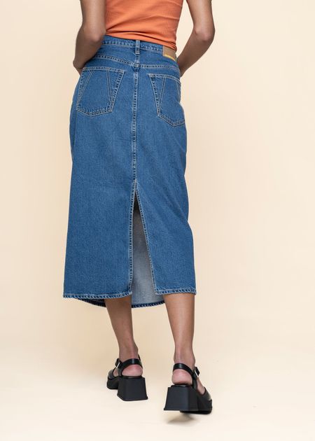 Jupe longue jean en coton bio | bleu "kaalyke - daydream" - Armedangels