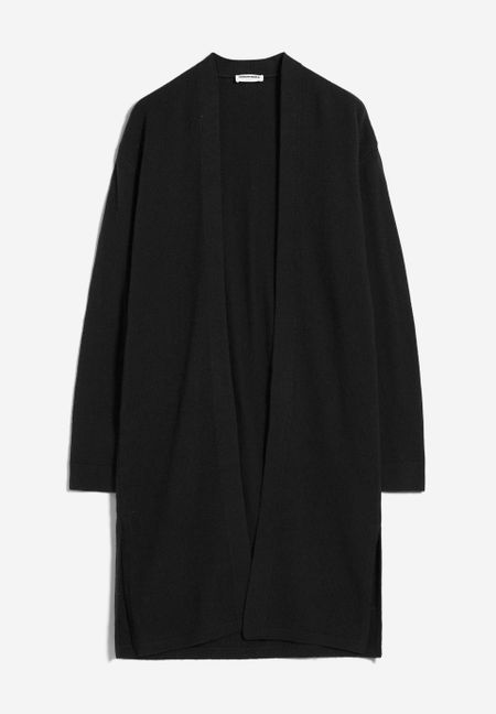 Gilet long noir en coton et laine bio - maertaa black