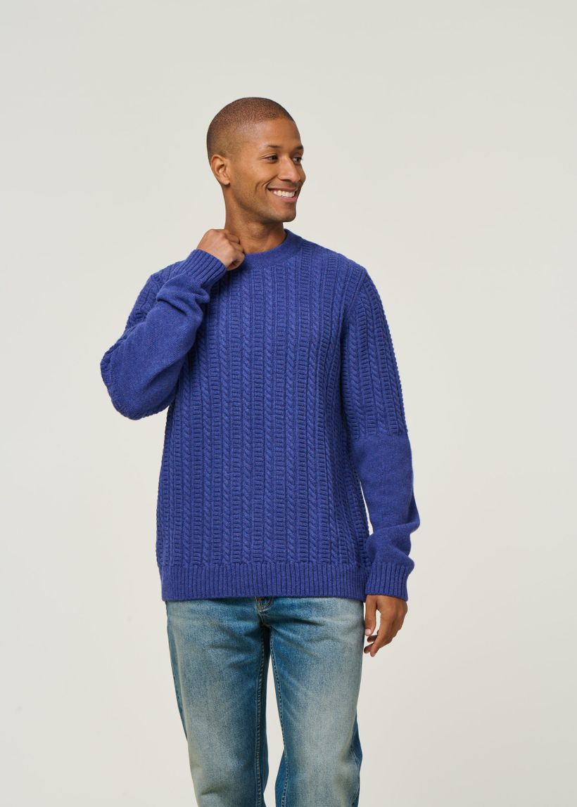 Pull torsadé en laine recyclée | bleu "joannis - abyss" - Bask in the Sun