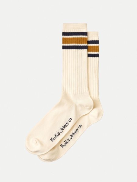Chaussettes hautes beiges et marines en coton bio - amundsson sport socks cream