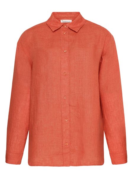 Chemise en lin biologique | rouge "loose linen long sleeved shirt - langoustino" - Knowledge Cotton Apparel