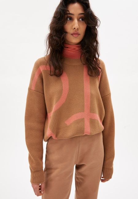 Pull bicolore en coton bio - maniaa logomania smoky almond-pink maple