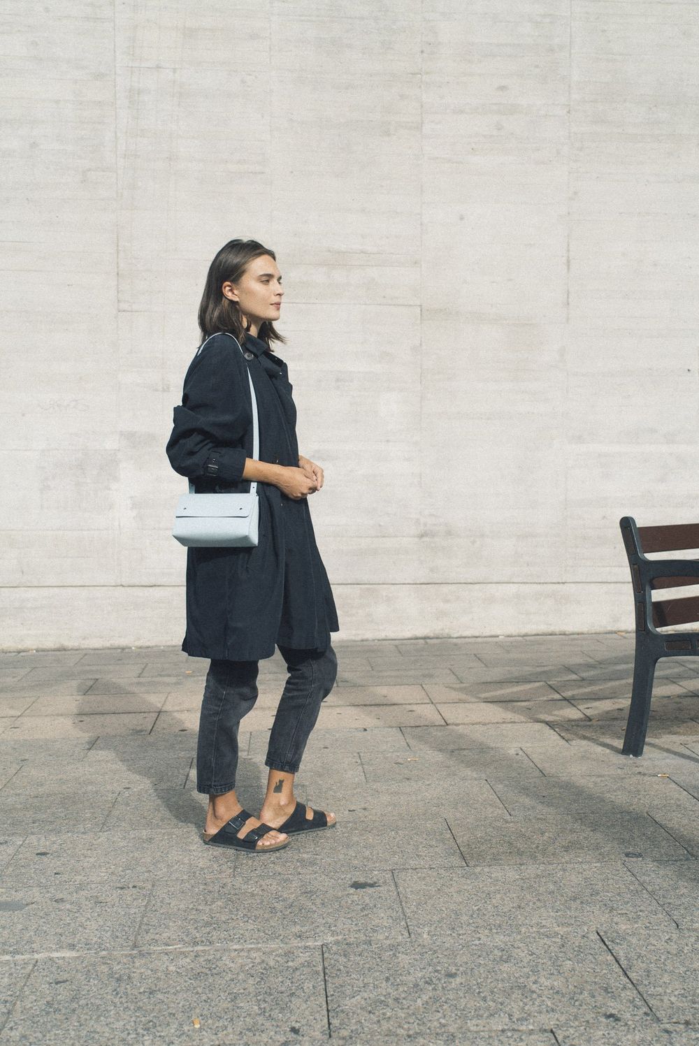 Sac bleu ciel en cuir recycl?� - triangle bucket femme - Walk with me