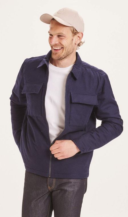 Veste zippée bleu marine en coton bio et recyclé - pine total eclipse