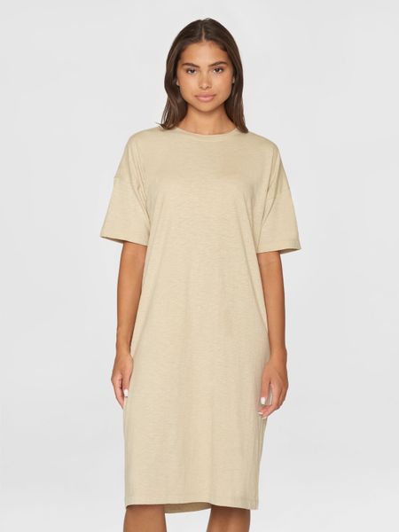 Robe midi en coton bio | beige "loose fit midi boat neck jersey dress light feather gray"