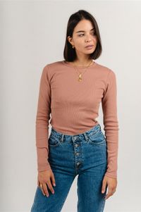 T-shirt manches longues côtelé en coton bio | vieux rose "rosewood mist"