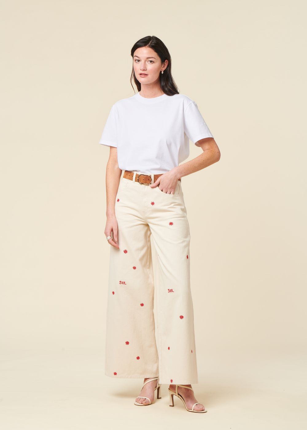 Jean ample en coton bio | écru &quot;sol chain hedda pants&quot; Thinking Mu
