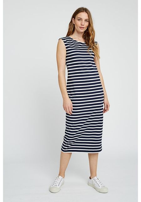 Robe longue marinière bleu marine en coton bio - amelia