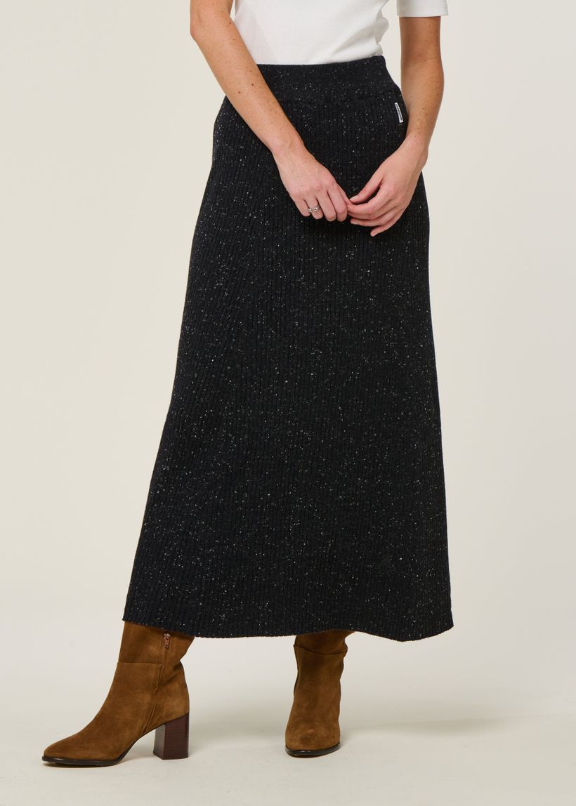 Jupe longue côtelée en coton bio et laine | noir "hanaa tweed - black-oatmilk" - Armedangels