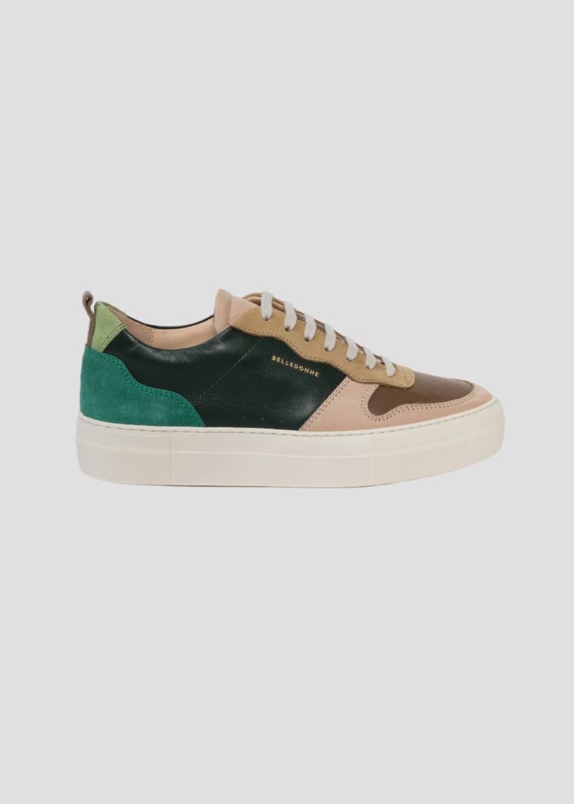 Baskets basses en cuir certifié | multicolore "playground patchwork green" - Belledonne Paris