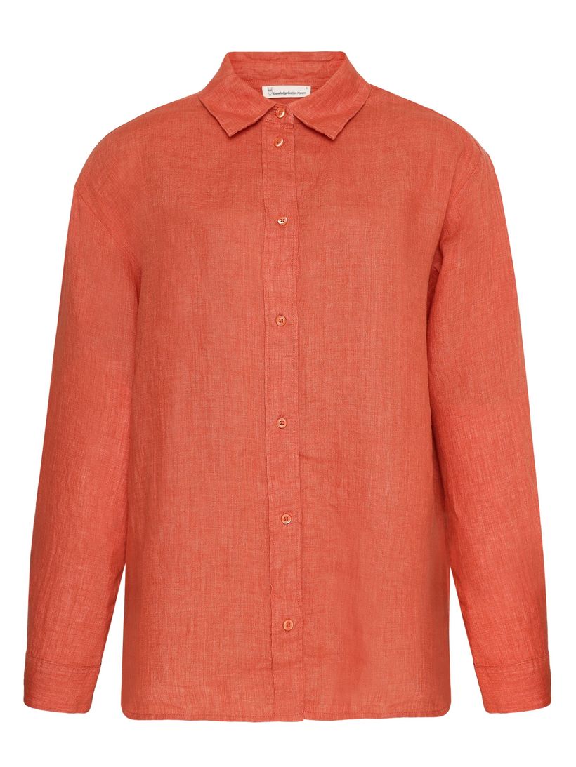 Chemise en lin biologique | rouge "loose linen long sleeved shirt - langoustino" - Knowledge Cotton Apparel