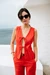 Top à noeuds en coton bio | rouge "fiery red elise top" - Thinking Mu