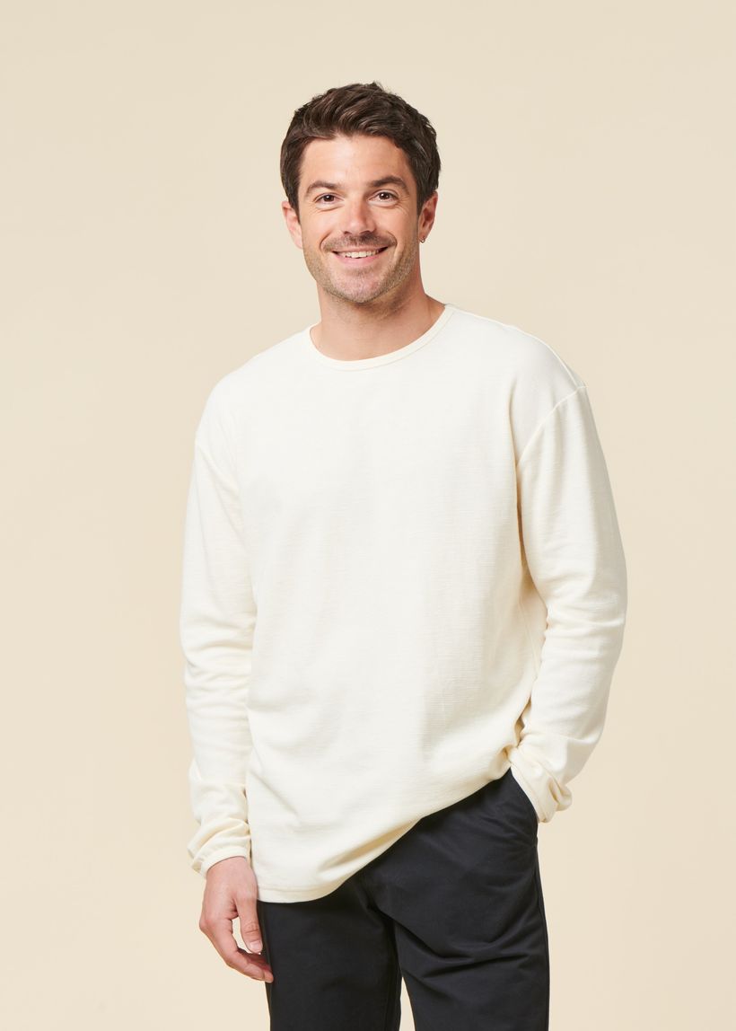 Sweat léger en coton bio | blanc "long sleeved structured slub sweat - egret" - Knowledge Cotton Apparel