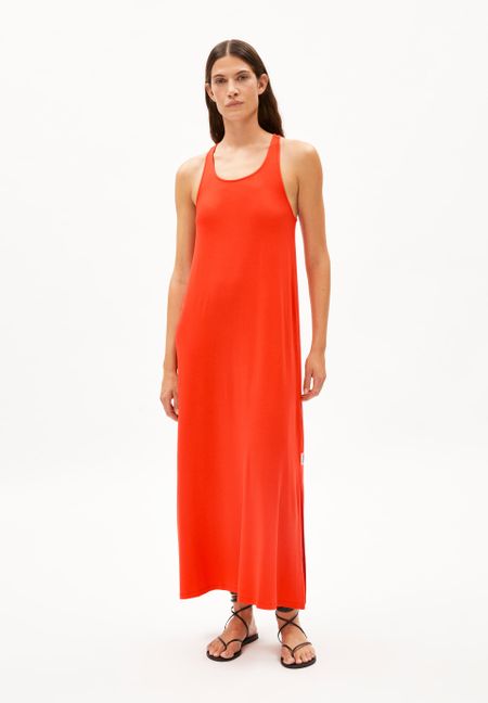 Robe longue en ecovero | rouge "nisaa litaa poppy red"