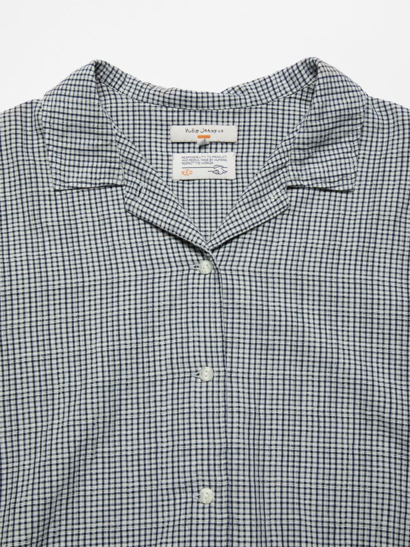 Chemise loose en coton bio | bleu "juni check indigo blouse blue offwhite" - Nudie Jeans
