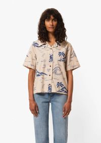 Chemisier en coton bio | écru à motifs "moa waves hawaii shirt ecru"