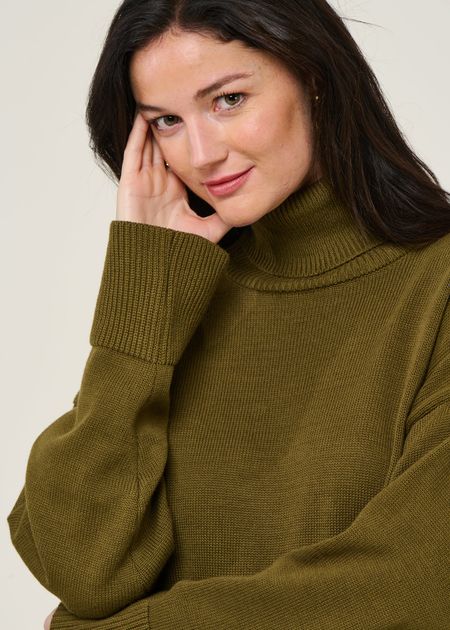 Pull col roulé en coton bio | vert "mua - woody olive" - Jan'n June
