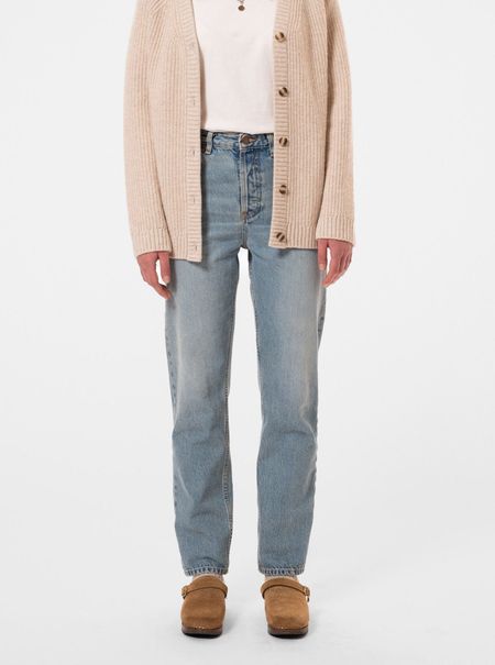 Jean droit en coton bio | bleu délavé "lofty lo thrifted gem"