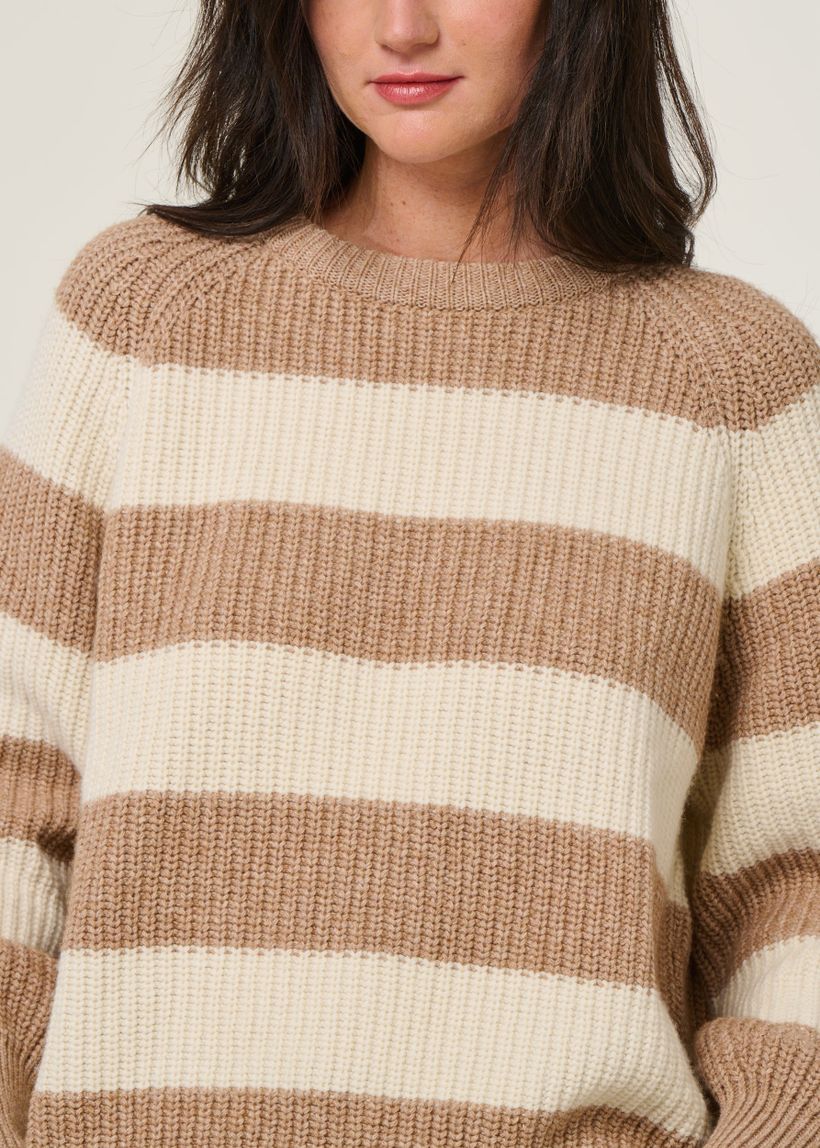 Pull à rayures en laine et coton bio | beige "kaagi stripes - camel melange" - Armedangels
