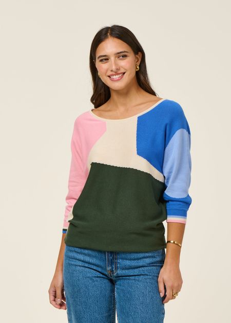 Pull manches 3/4 en coton bio | multicolore "naike - multicolour" - SKFK